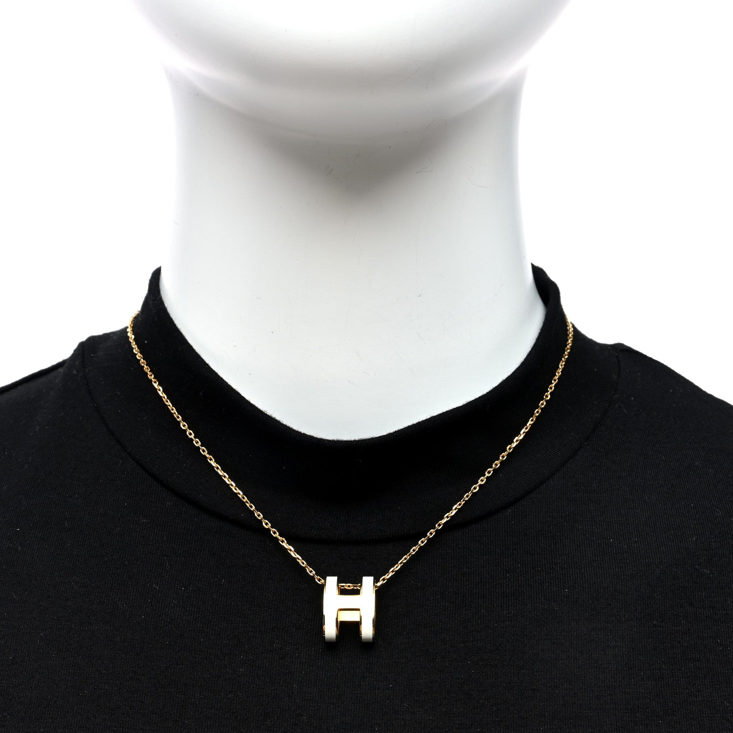 Hermes Lacquered Gold Pop H Pendant Necklace White 2 of 6