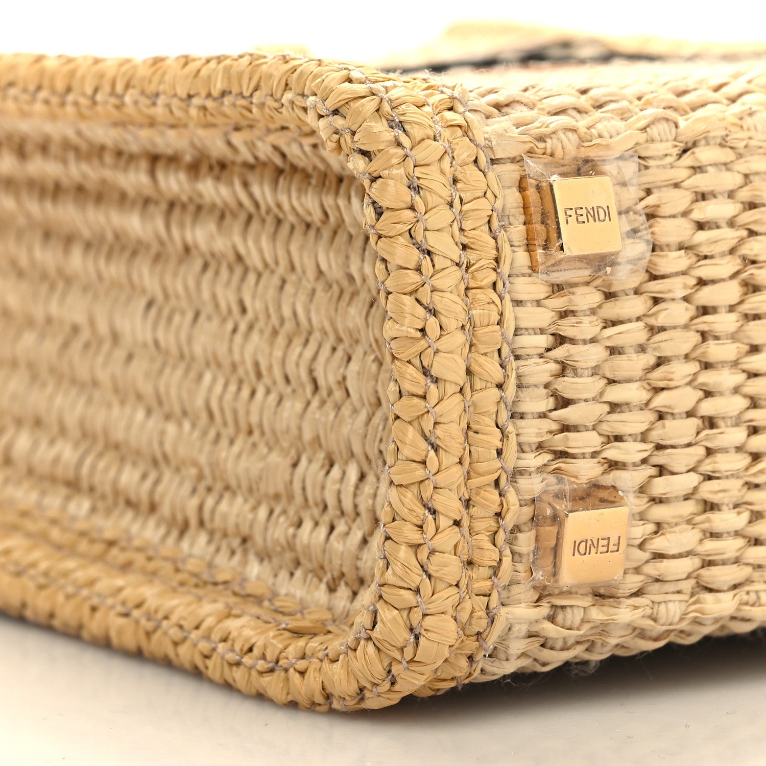 Fendi Paglia Chicco Riso Vitello King Plexiglass Logo Embroidered Mini Sunshine Shopper Alchemy Brandy 9 of 11