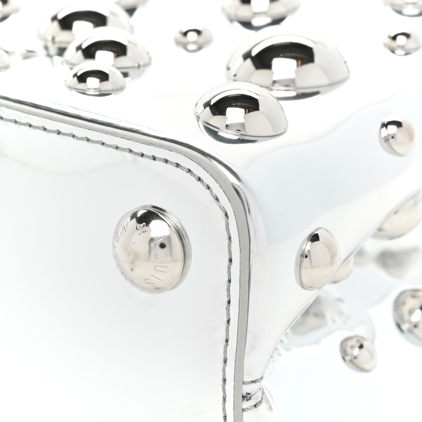 LV X YK Metallic Taurillon Brass Metal Dots Capucines BB Silver