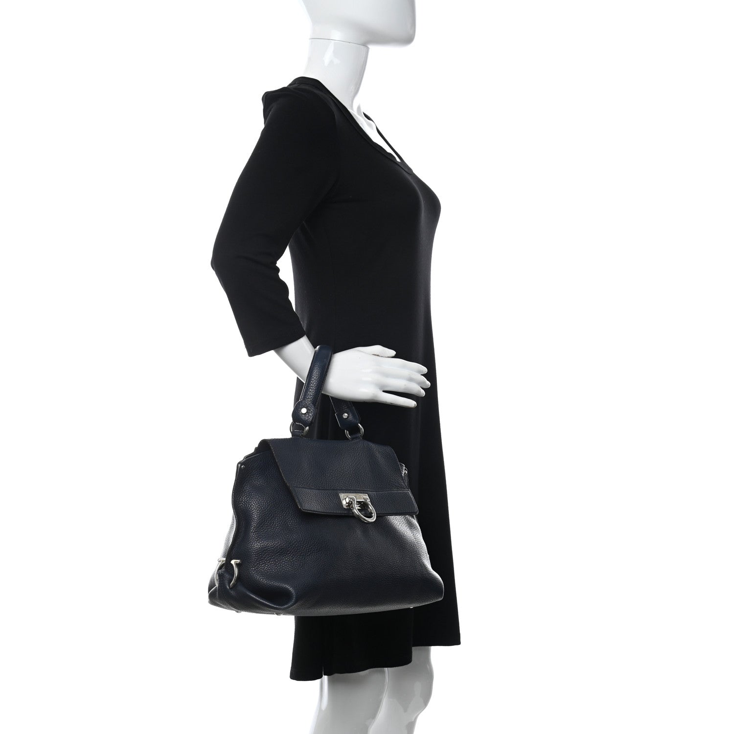 Salvatore Ferragamo Grained Calfskin Sofia Satchel Navy 2 of 15