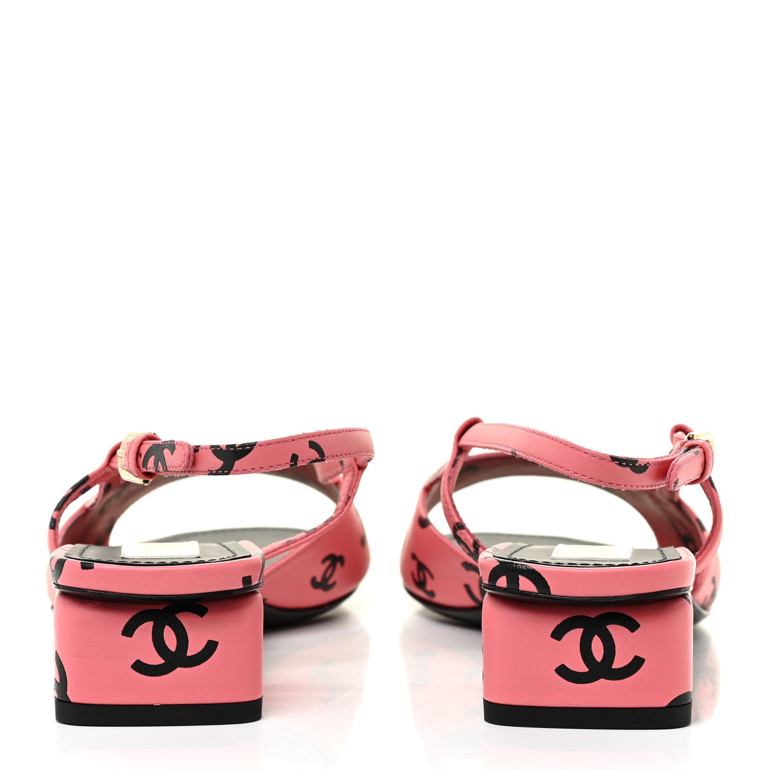 Chanel Printed Lambskin CC Slingback Sandals 40 Pink Black 4 of 12