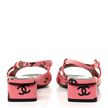 Chanel Printed Lambskin CC Slingback Sandals 40 Pink Black 4 of 12