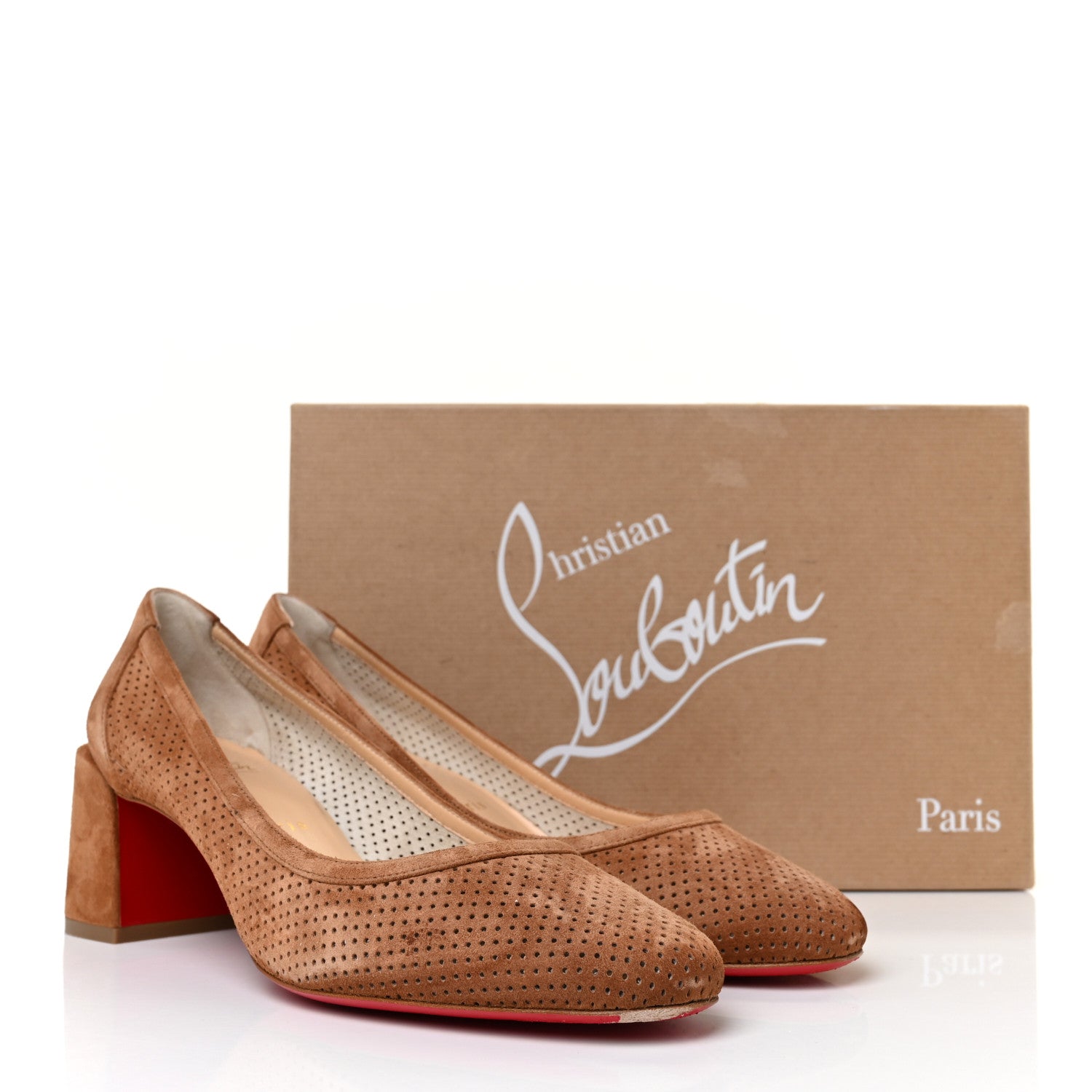 Christian Louboutin Suede Perforated Incastrana 55 Pumps 37.5 Tan 9 of 9