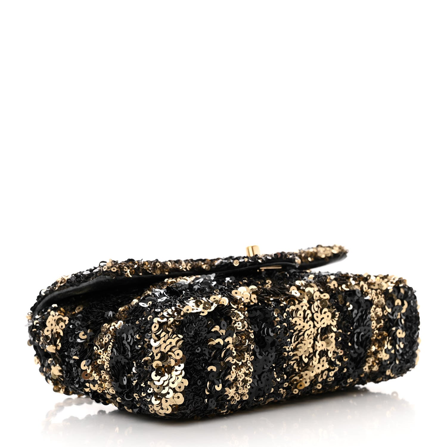 Chanel Sequin Striped Classic Mini Flap Black Gold 4 of 13