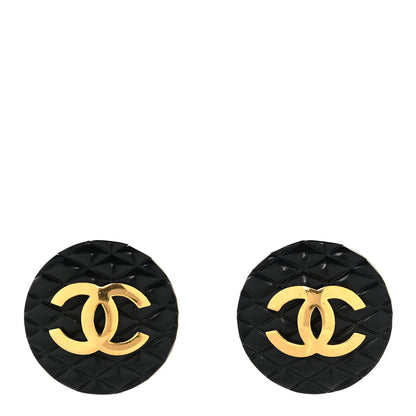 Chanel Enamel Quilted CC Clip On Earrings Black Gold 2 of 10