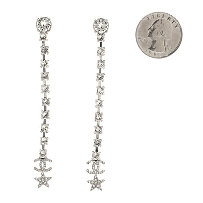 Chanel Crystal Starfall Drop Long CC Earrings Silver 2 of 5