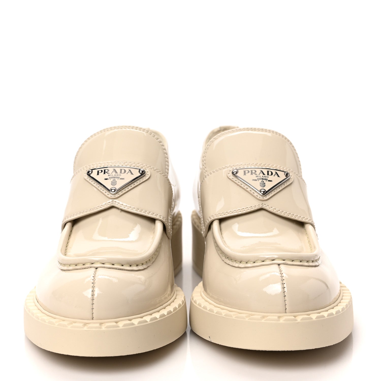 Prada Vernice Metal Triangle Logo 50mm Loafers 37 Avorio 2 of 9