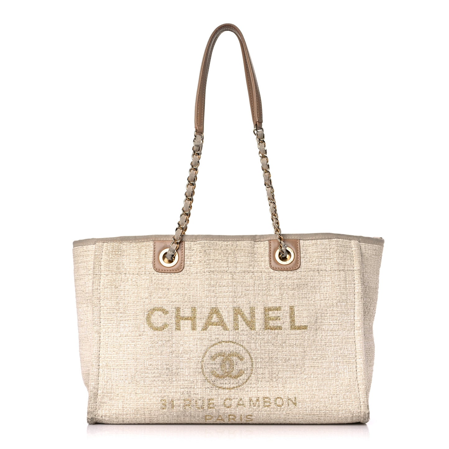 Lurex Boucle Small Deauville Tote Ivory