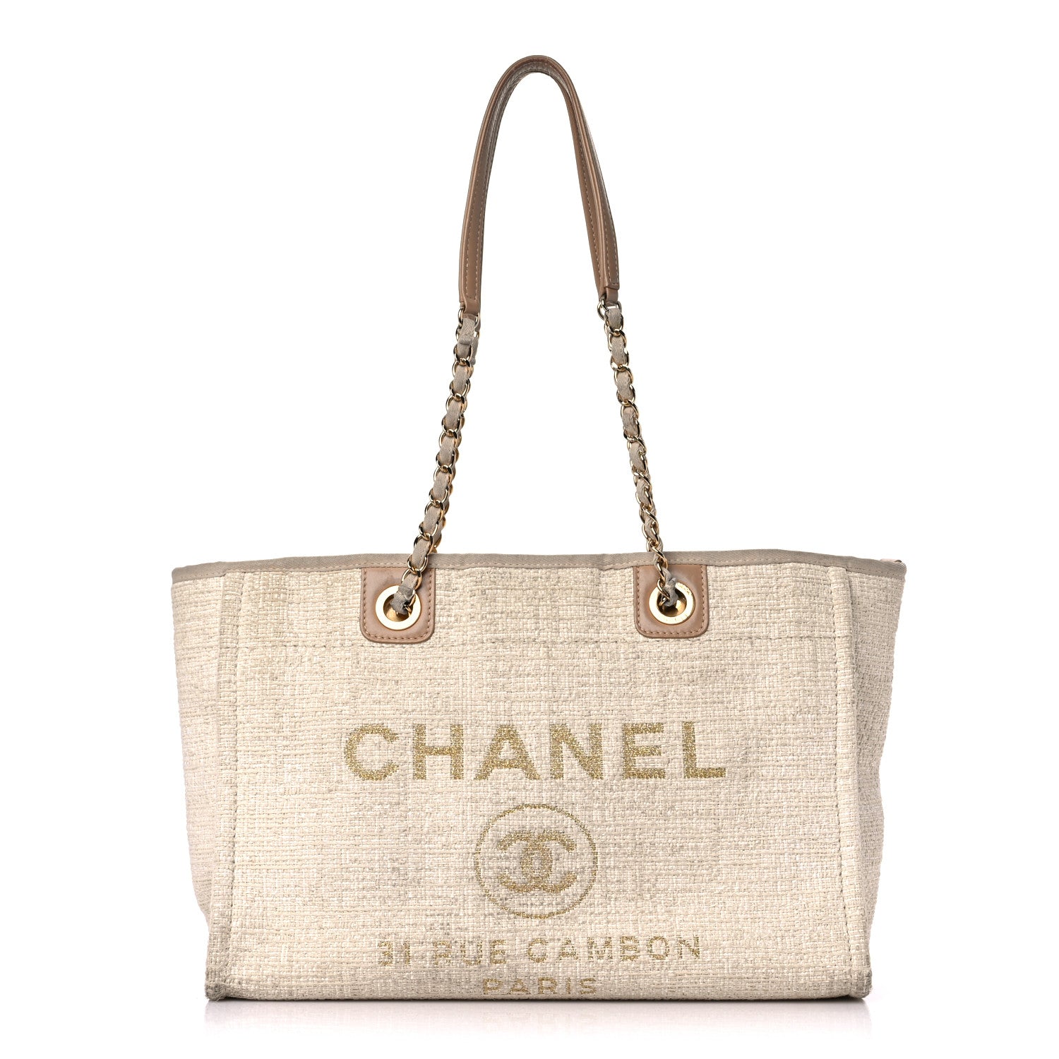 Chanel Lurex Boucle Small Deauville Tote Ivory 1 of 18