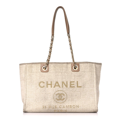Chanel Lurex Boucle Small Deauville Tote Ivory 1 of 18