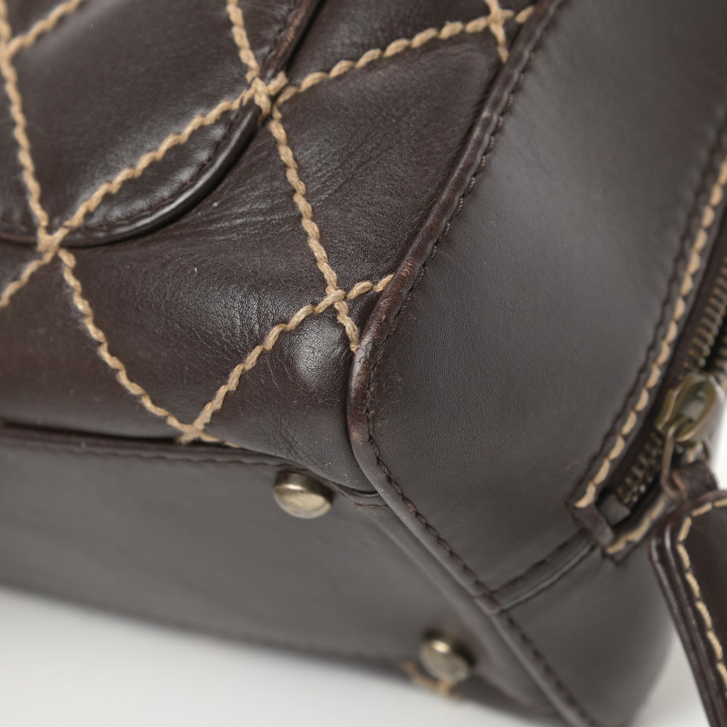 Calfskin Wild Stitch Top Handle Bag Brown