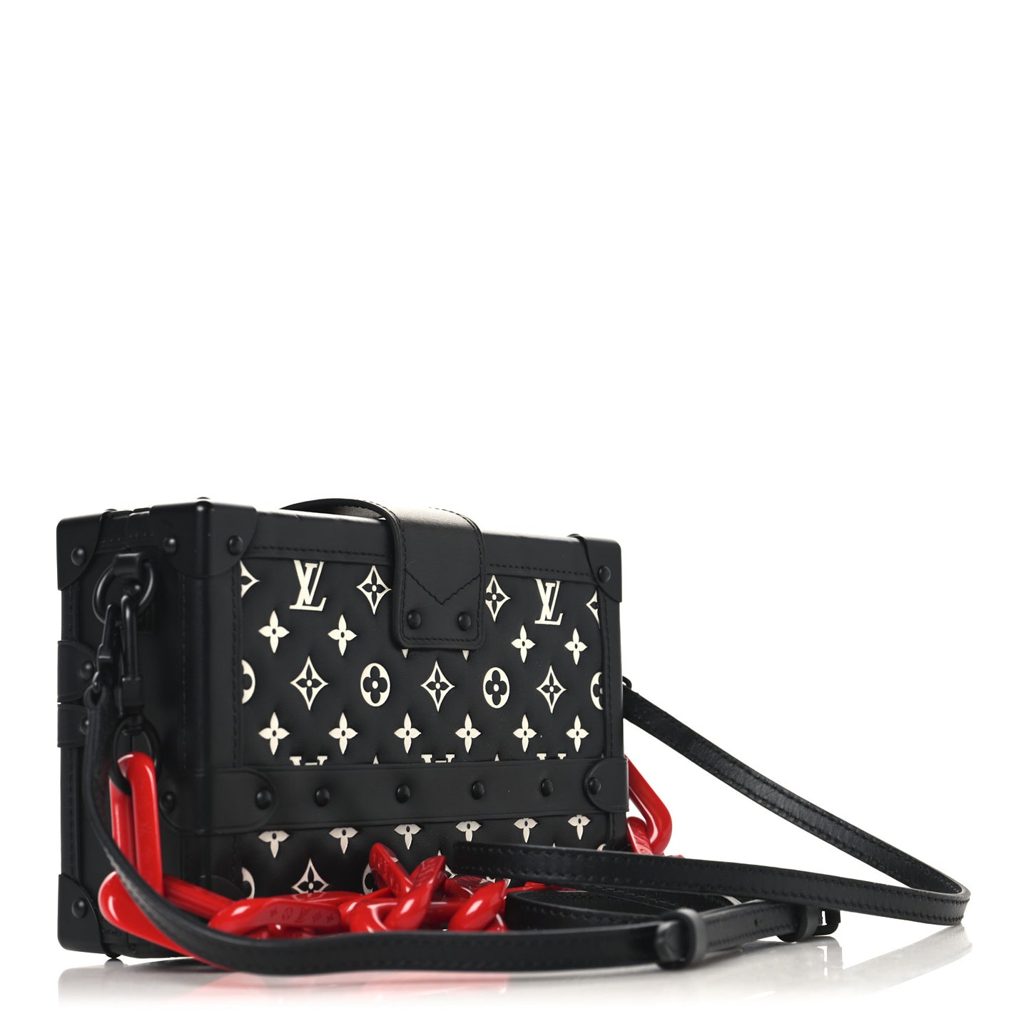 Lambskin Embossed Monogram Petite Malle Black Red