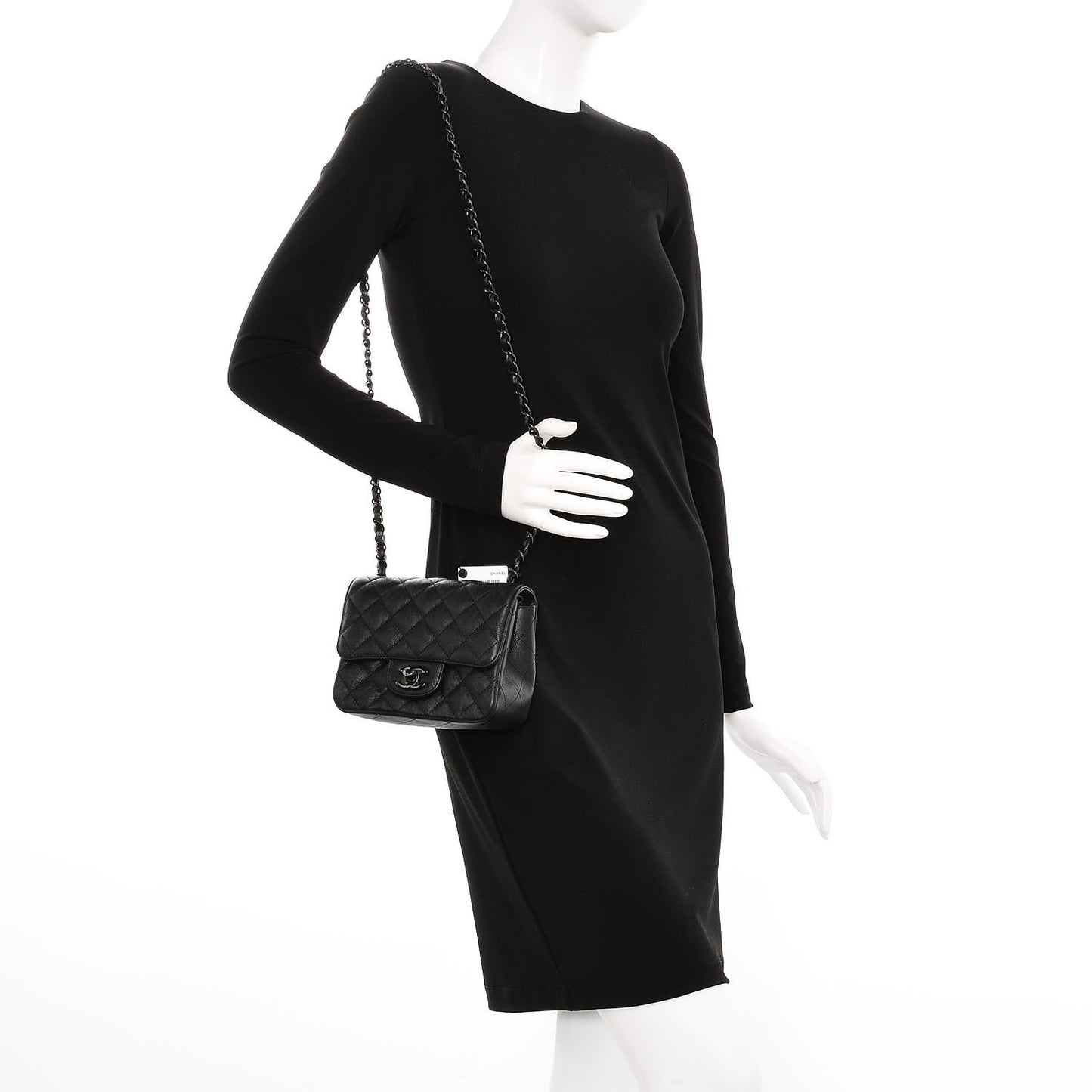 Crumpled Calfskin Quilted Mini Square Flap So Black