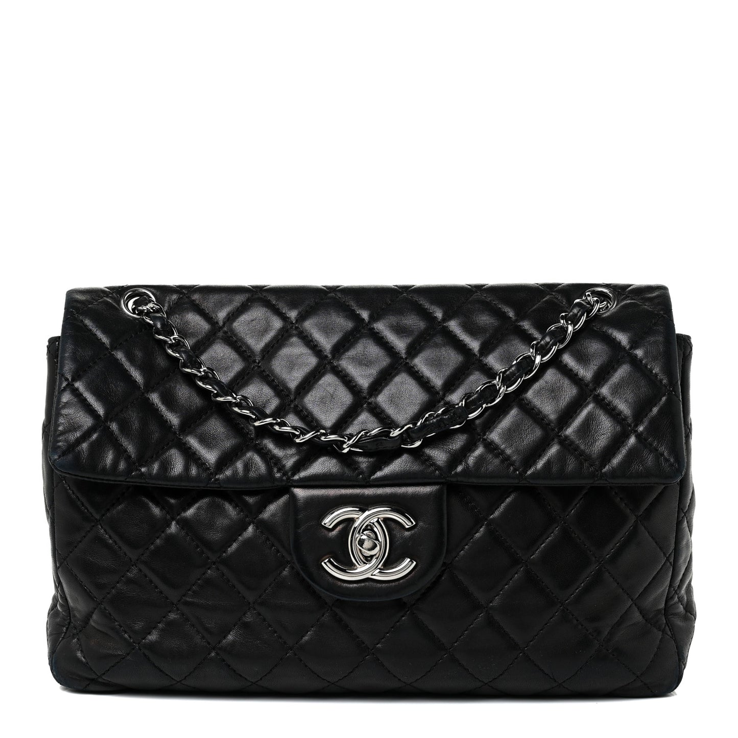 Washed Lambskin Quilted Maxi Single Flap Black