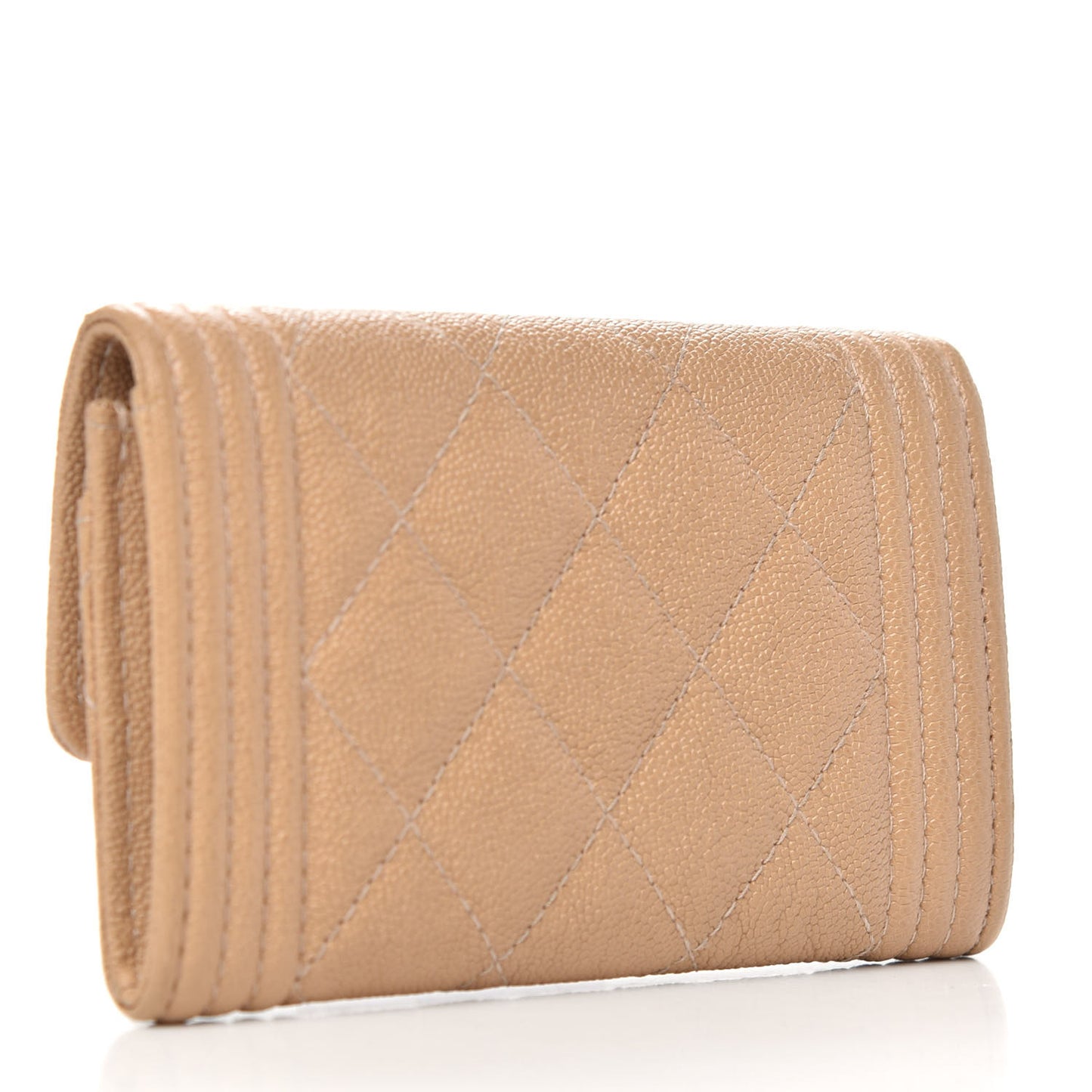 Caviar Quilted Boy Card Holder Wallet Beige