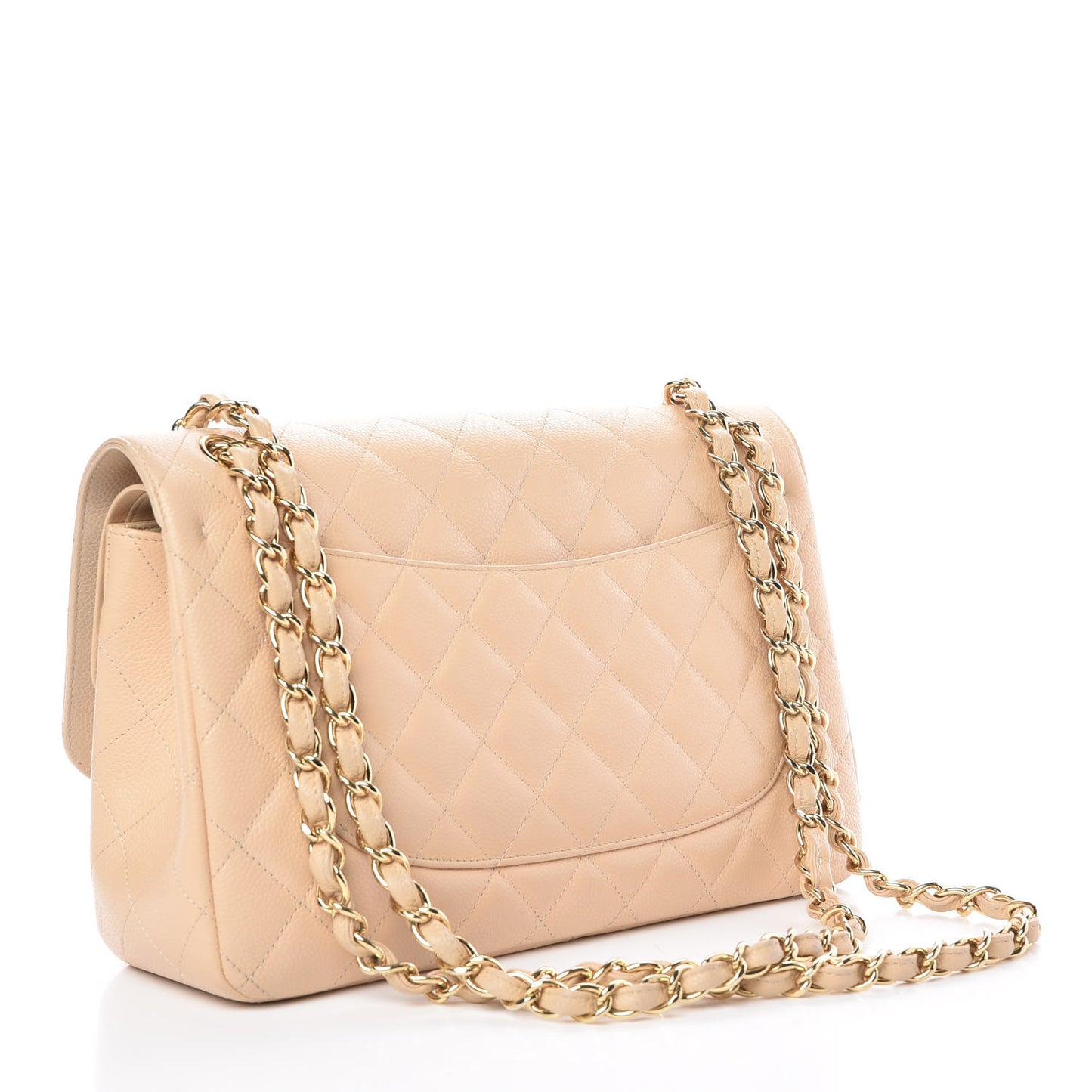 Caviar Quilted Jumbo Double Flap Beige Clair