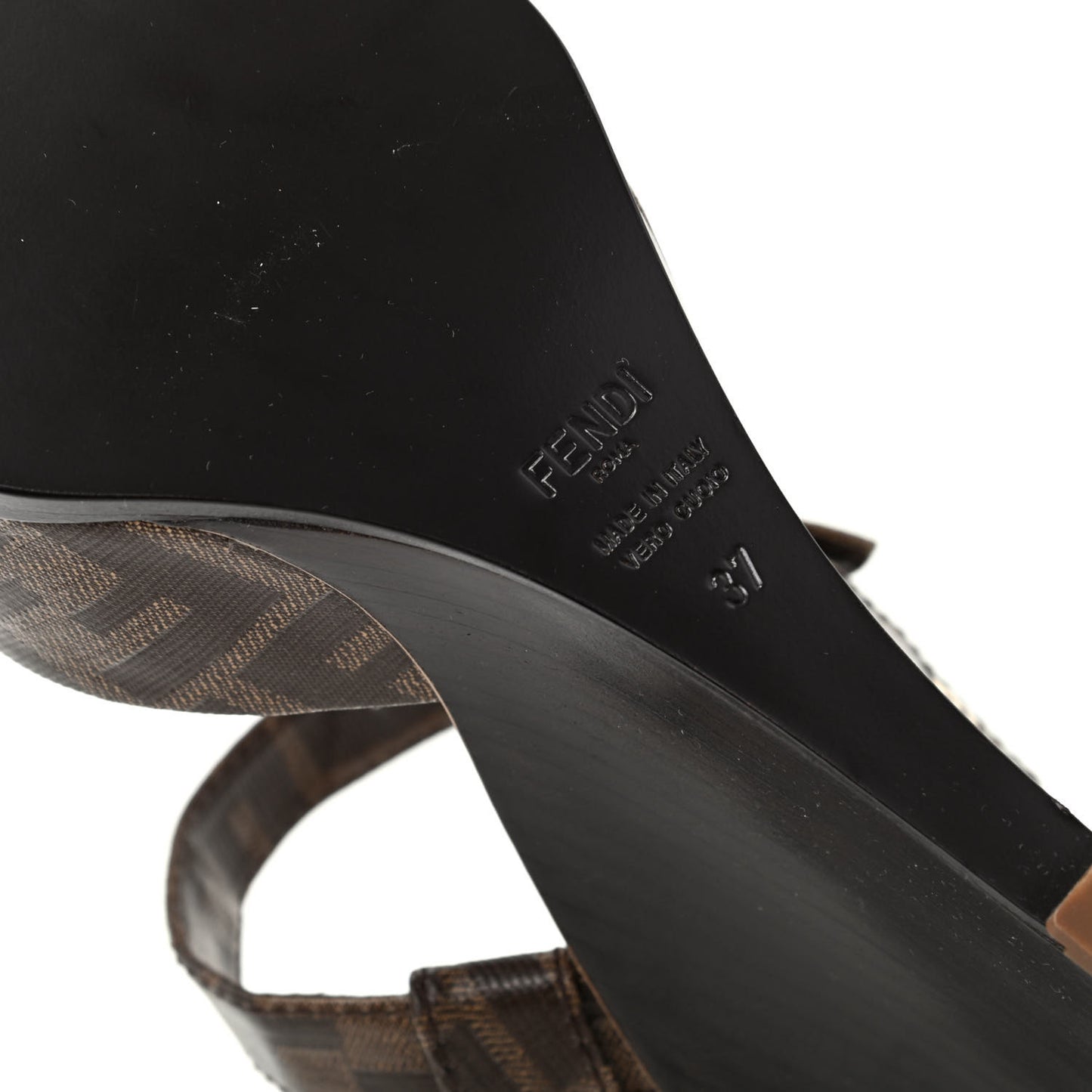 Glazed Fabric FF Wedge Sandals 37 Tobacco Moro