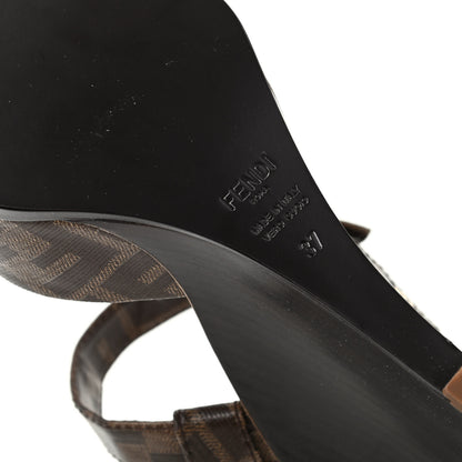 Fendi Glazed Fabric FF Wedge Sandals 37 Tobacco Moro 9 of 9
