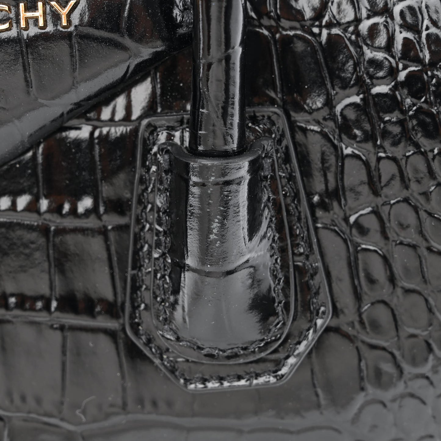 Calfskin Crocodile Embossed Mini Antigona Black