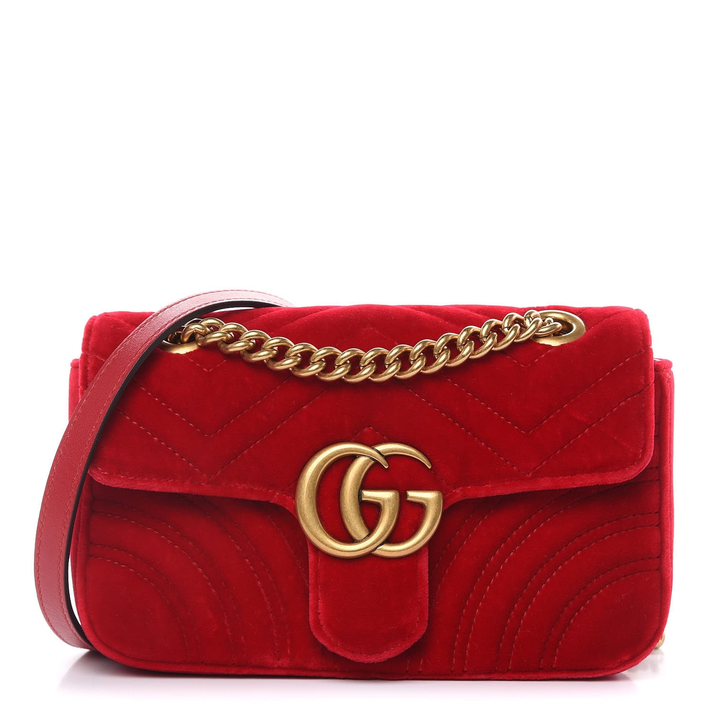 Velvet Matelasse Mini GG Marmont Shoulder Bag Hibiscus Red