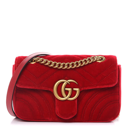 Gucci Velvet Matelasse Mini GG Marmont Shoulder Bag Hibiscus Red 1 of 9