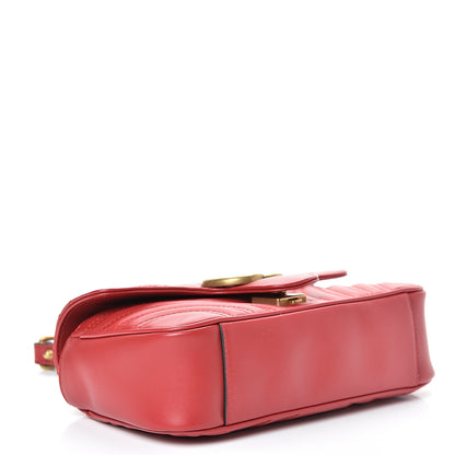 Gucci Calfskin Matelasse Mini GG Marmont Shoulder Bag Hibiscus Red 3 of 10