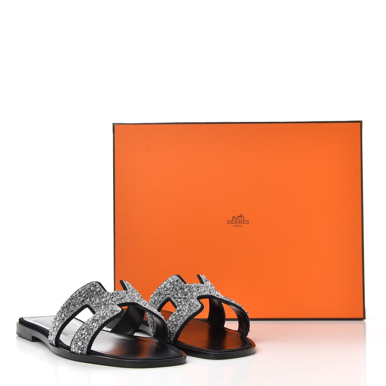 Hermes Goatskin Crystal Oran Sandals 38.5 Black 10 of 10