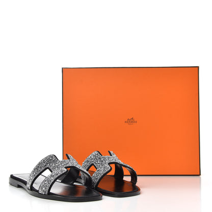 Hermes Goatskin Crystal Oran Sandals 38.5 Black 10 of 10