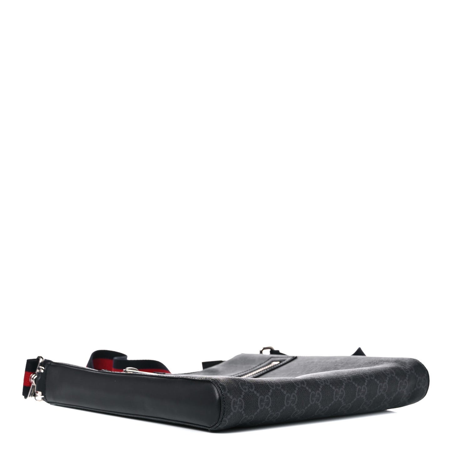 GG Supreme Monogram Appia Calfskin Web Flat Messenger Bag Black Grey