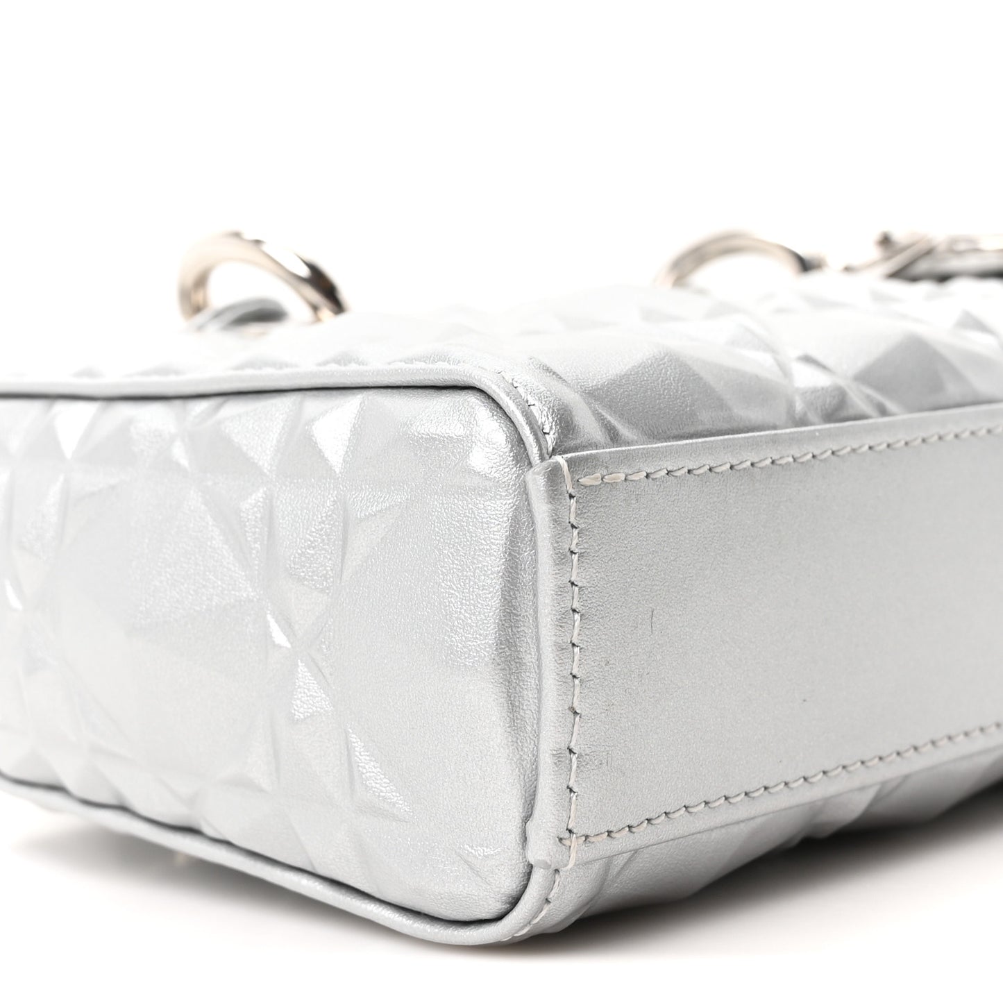 Metallic Calfskin Cannage Diamond Small Lady D-Joy Silver