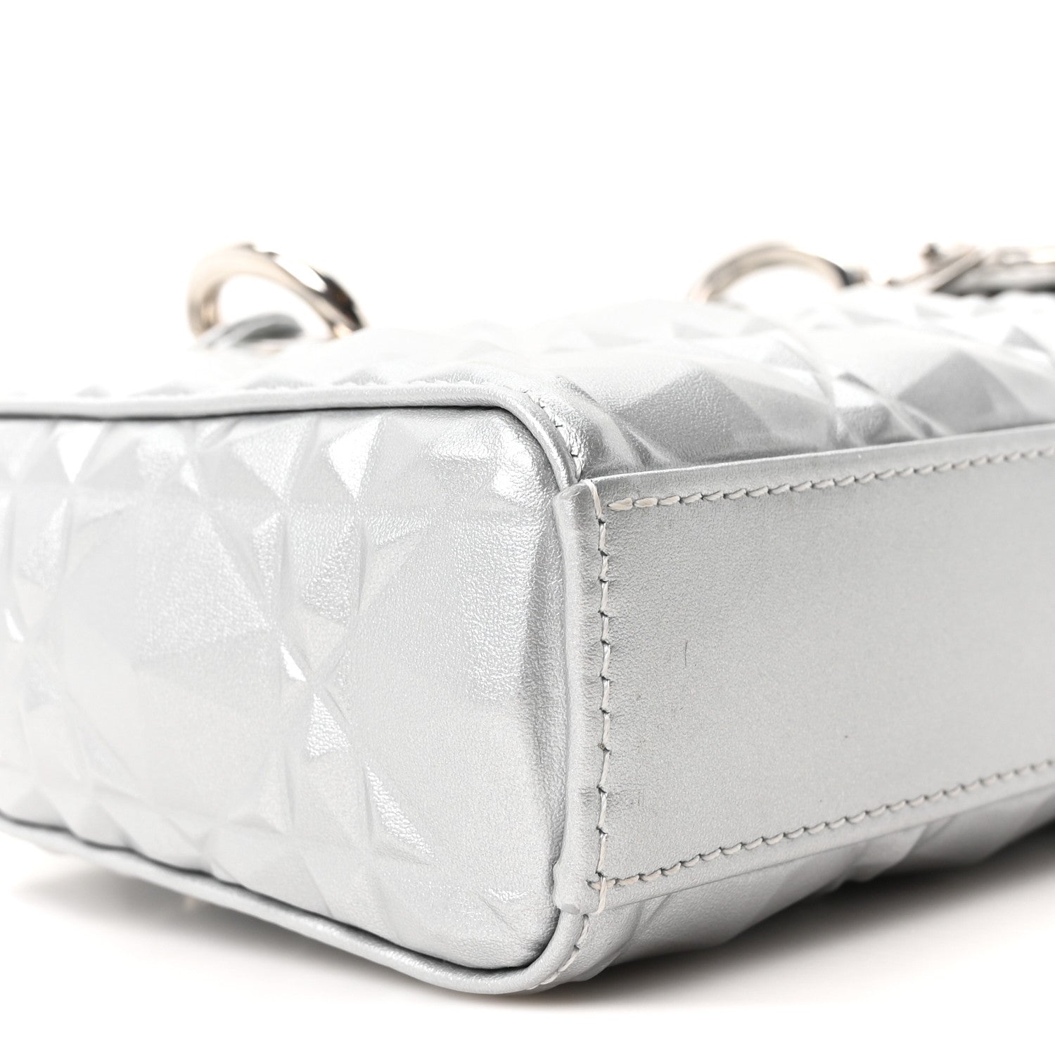 Christian Dior Metallic Calfskin Cannage Diamond Small Lady D-Joy Silver 9 of 10