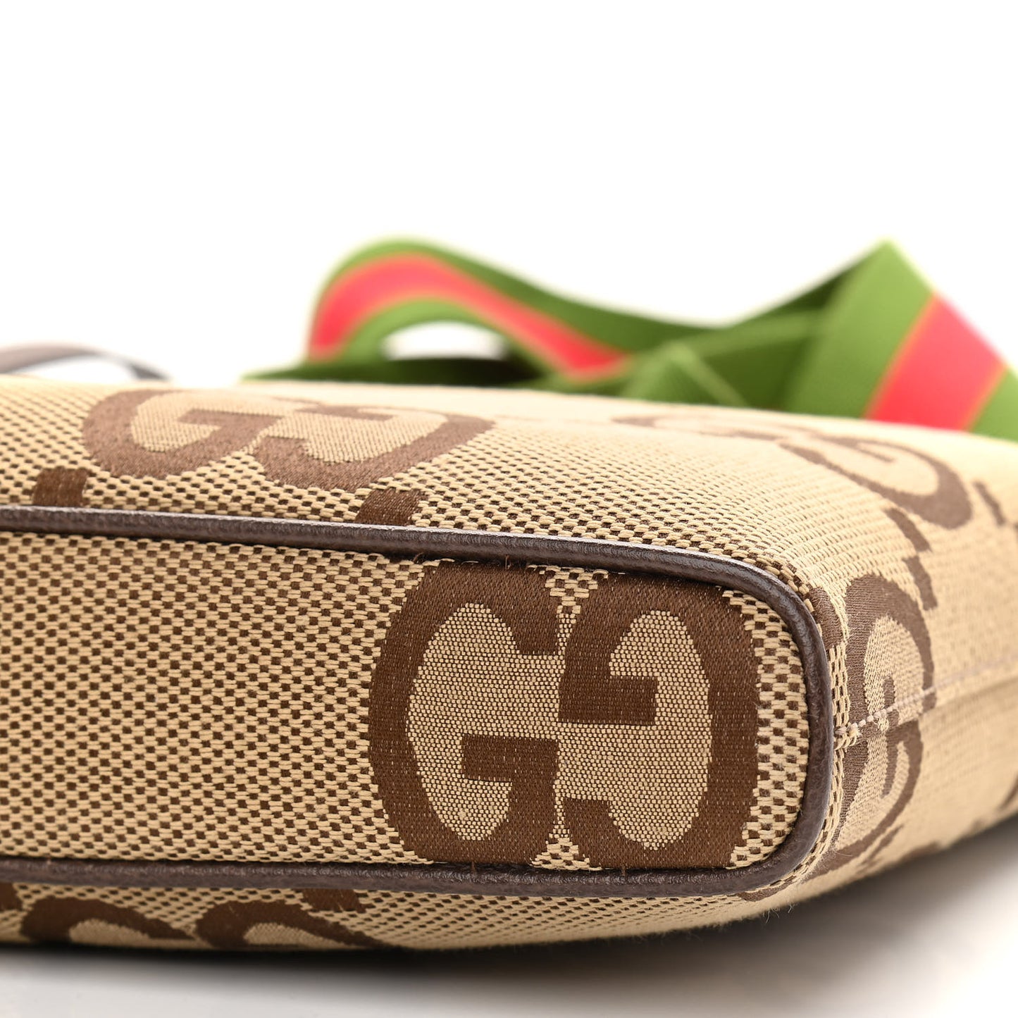 Monogram Jumbo GG Textured Dollar Calfskin Web Wristlet Messenger Bag Camel Ebony New Acero