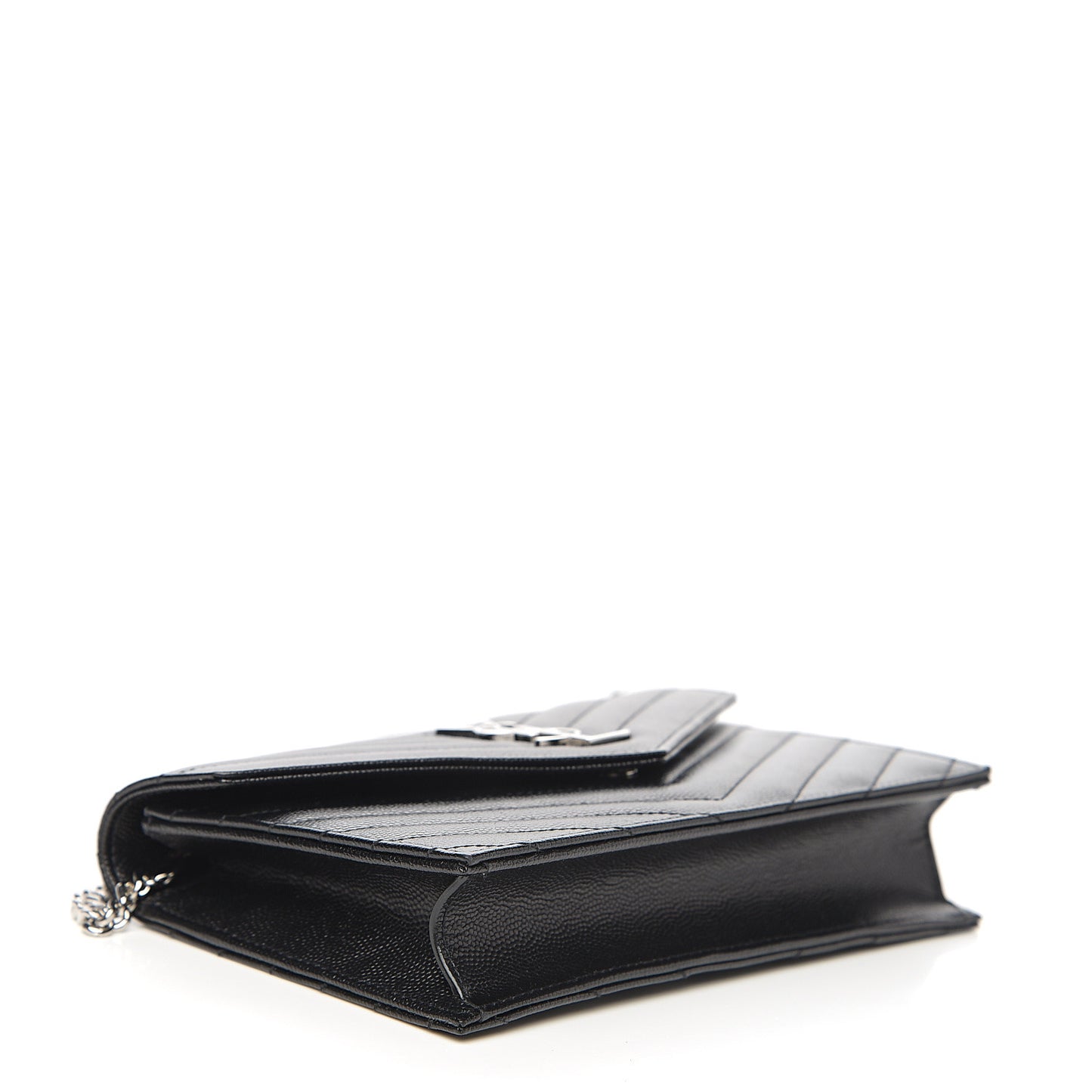 Grain De Poudre Matelasse Chevron Monogram Envelope Chain Wallet Black