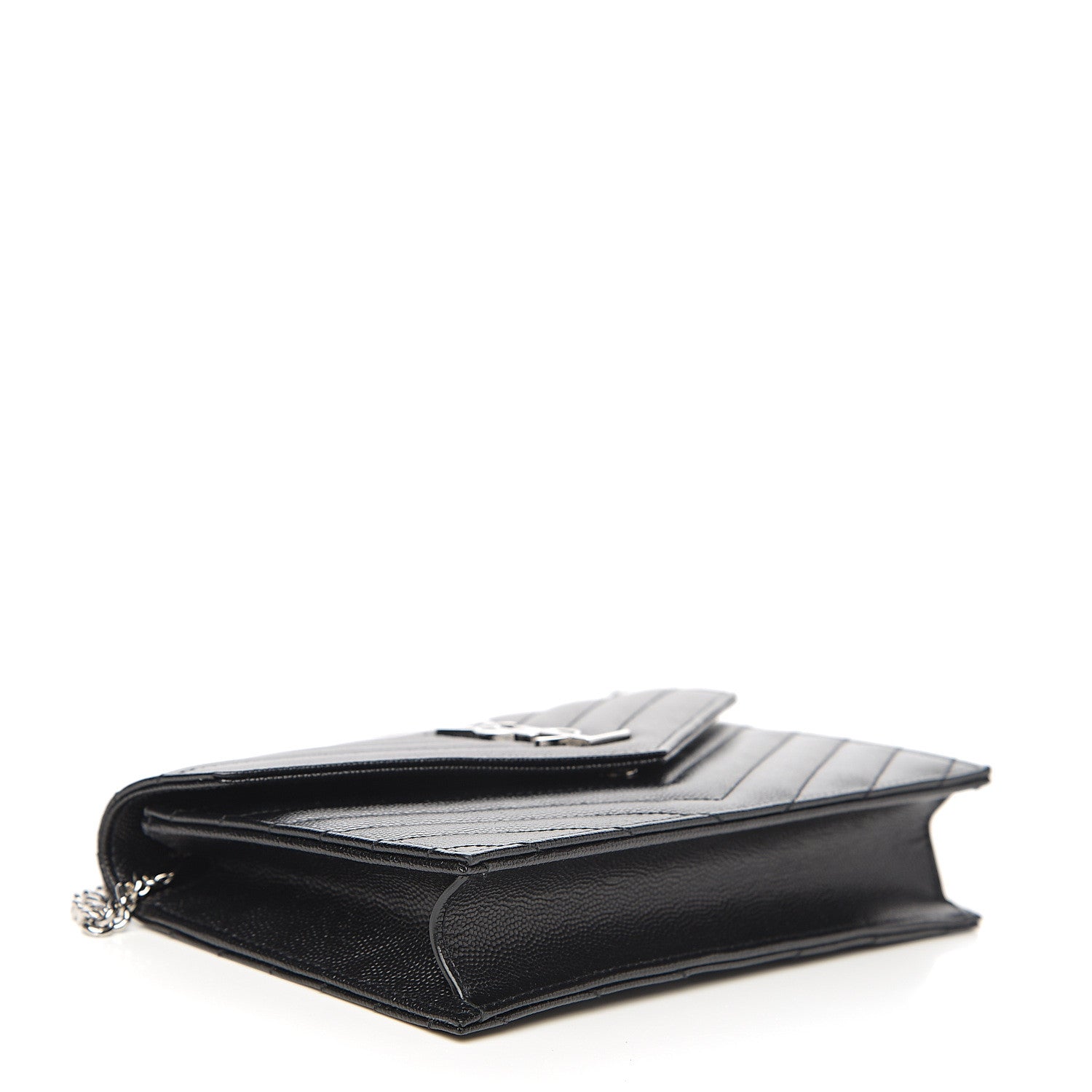 Saint Laurent Grain De Poudre Matelasse Chevron Monogram Envelope Chain Wallet Black 3 of 8
