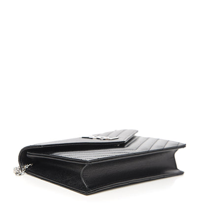 Saint Laurent Grain De Poudre Matelasse Chevron Monogram Envelope Chain Wallet Black 3 of 8