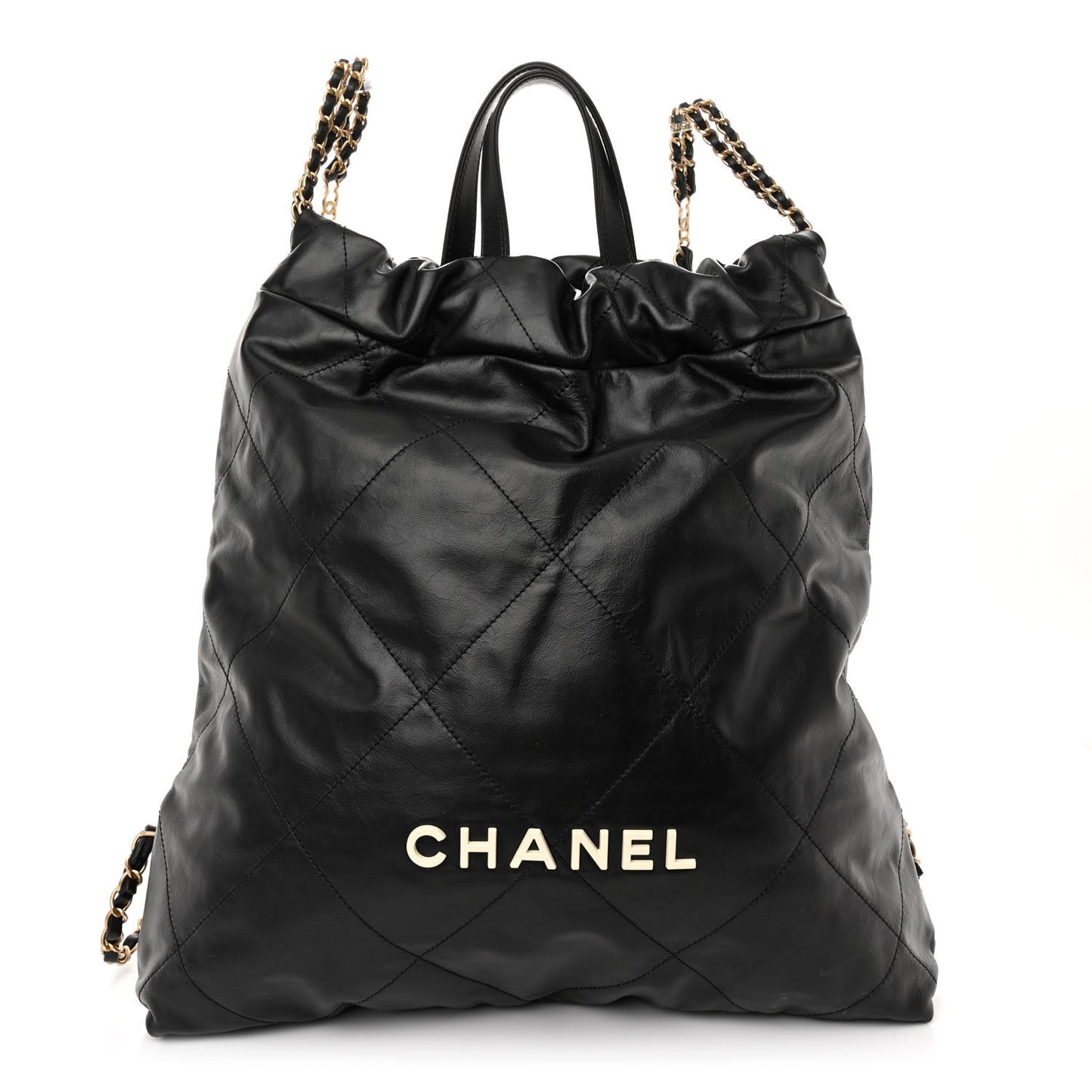 Shiny Calfskin Quilted 22 Backpack Black