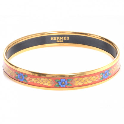 Hermes Narrow Enamel Printed Flowers Bracelet Orange 65 3 of 5