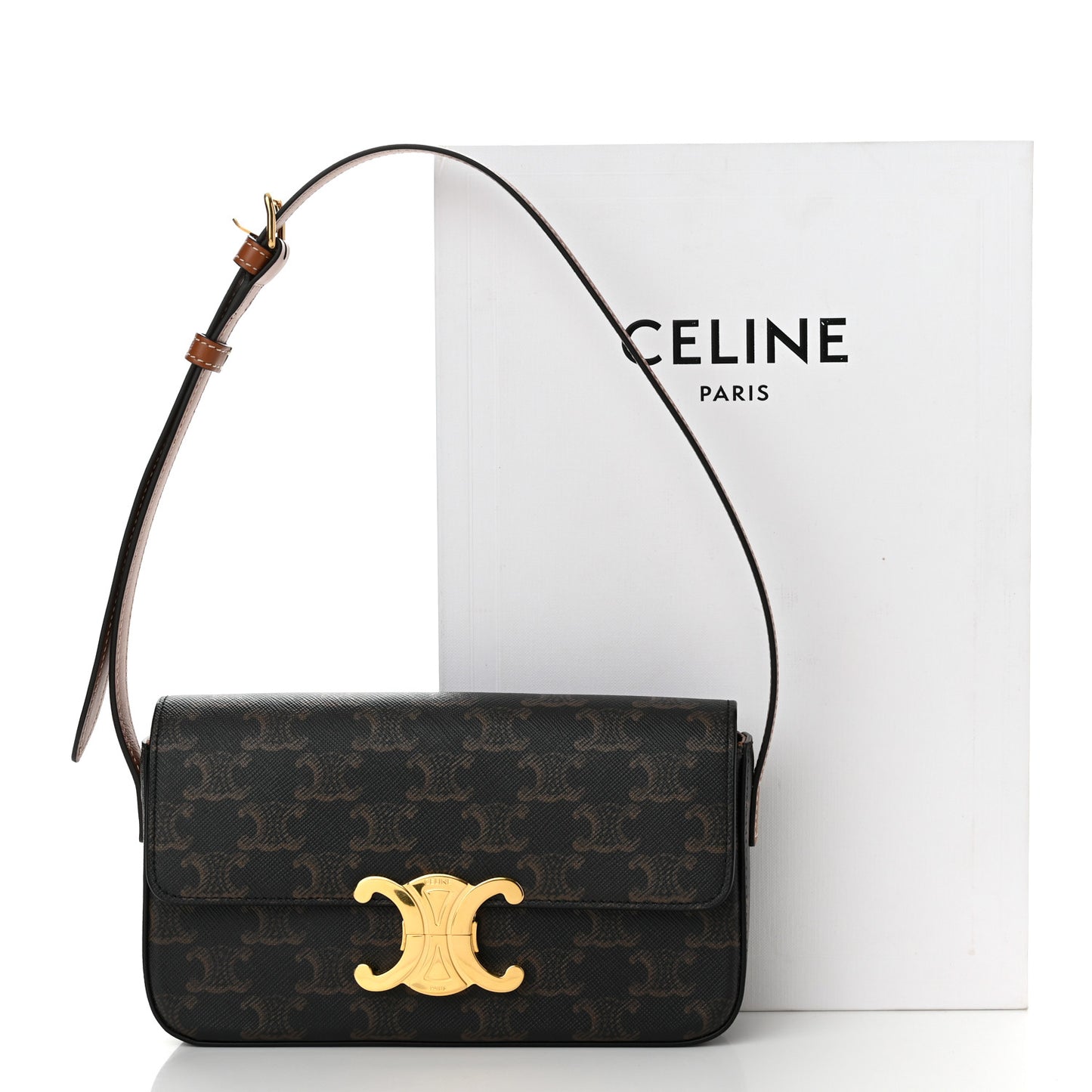 Canvas Calfskin Triomphe Shoulder Bag Tan