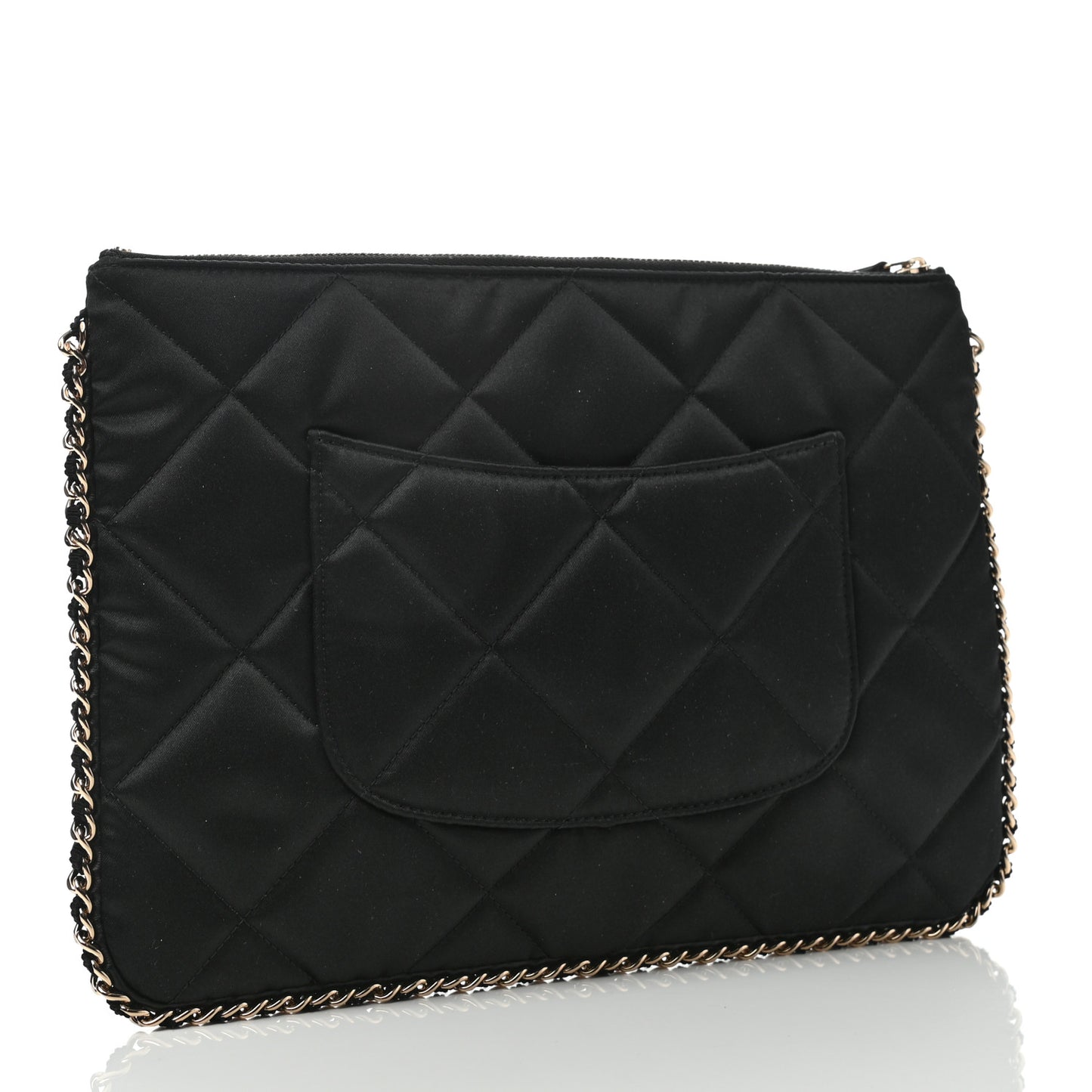 Satin Quilted Chain Around Medium Cosmetic Case Black