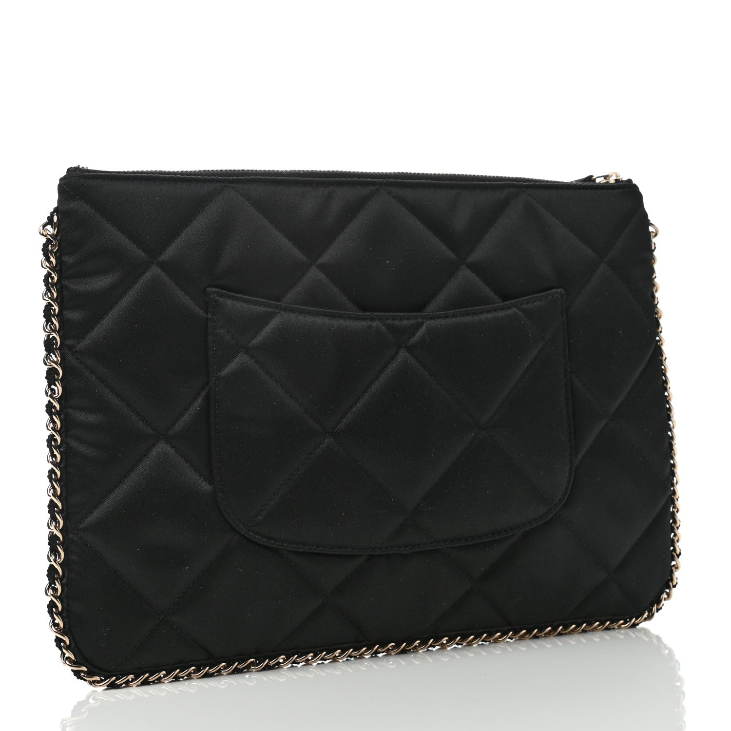 Chanel Satin Quilted Chain Around Medium Cosmetic Case Black 3 of 7