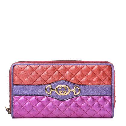 Gucci Laminated Nappa Trapuntata Zumi Zip Around Wallet Rosso Fuxia Bizantin 1 of 7