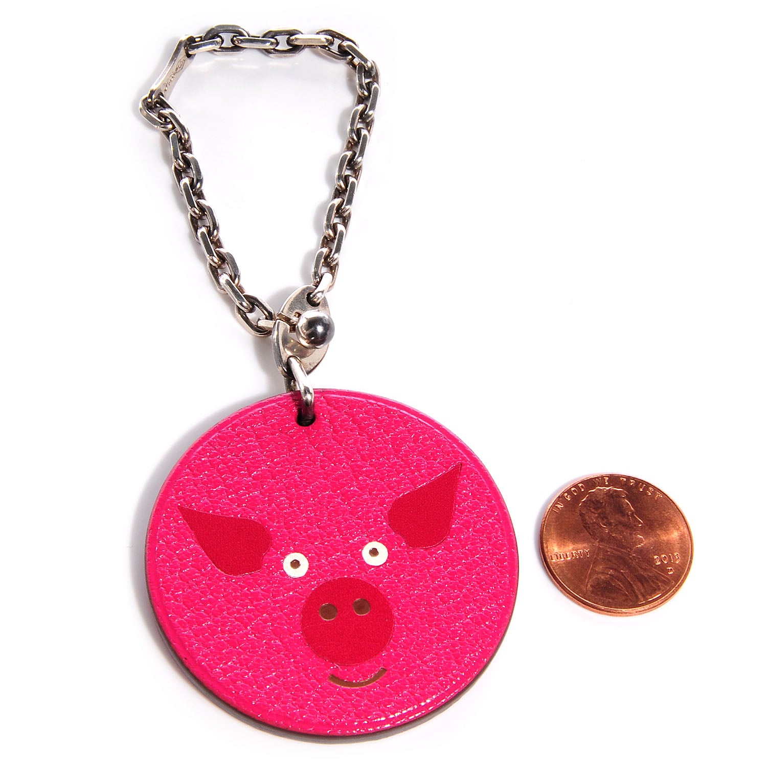 Hermes Chevre Mysore Pig Key Chain Pink Rose Shocking 2 of 4