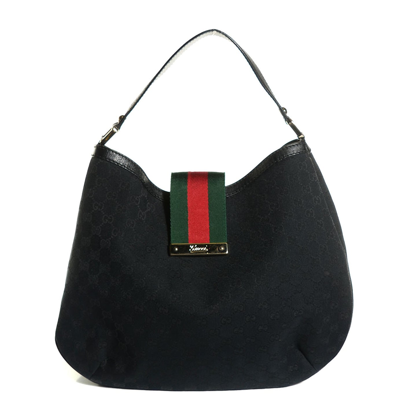 Monogram Large New Ladies Web Hobo Black