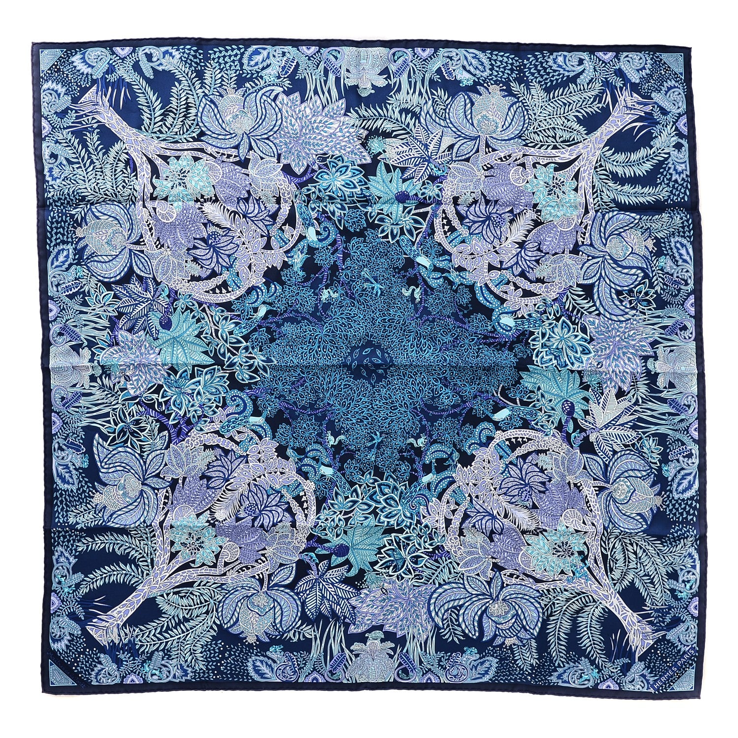 Hermes Silk Maitres de la Foret Scarf 90 Marine Lavande Turquoise 1 of 8