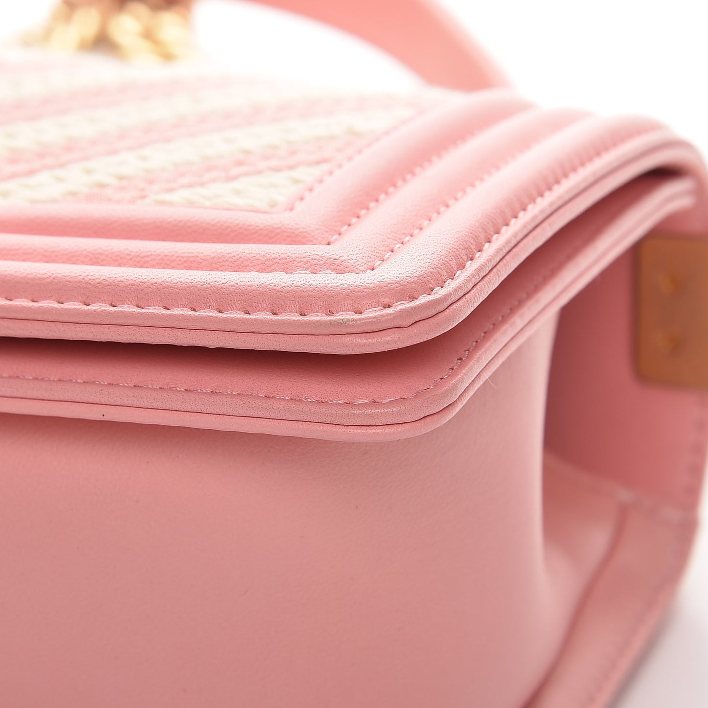 Fabric Chevron Braided Small Boy Flap Pink Ivory