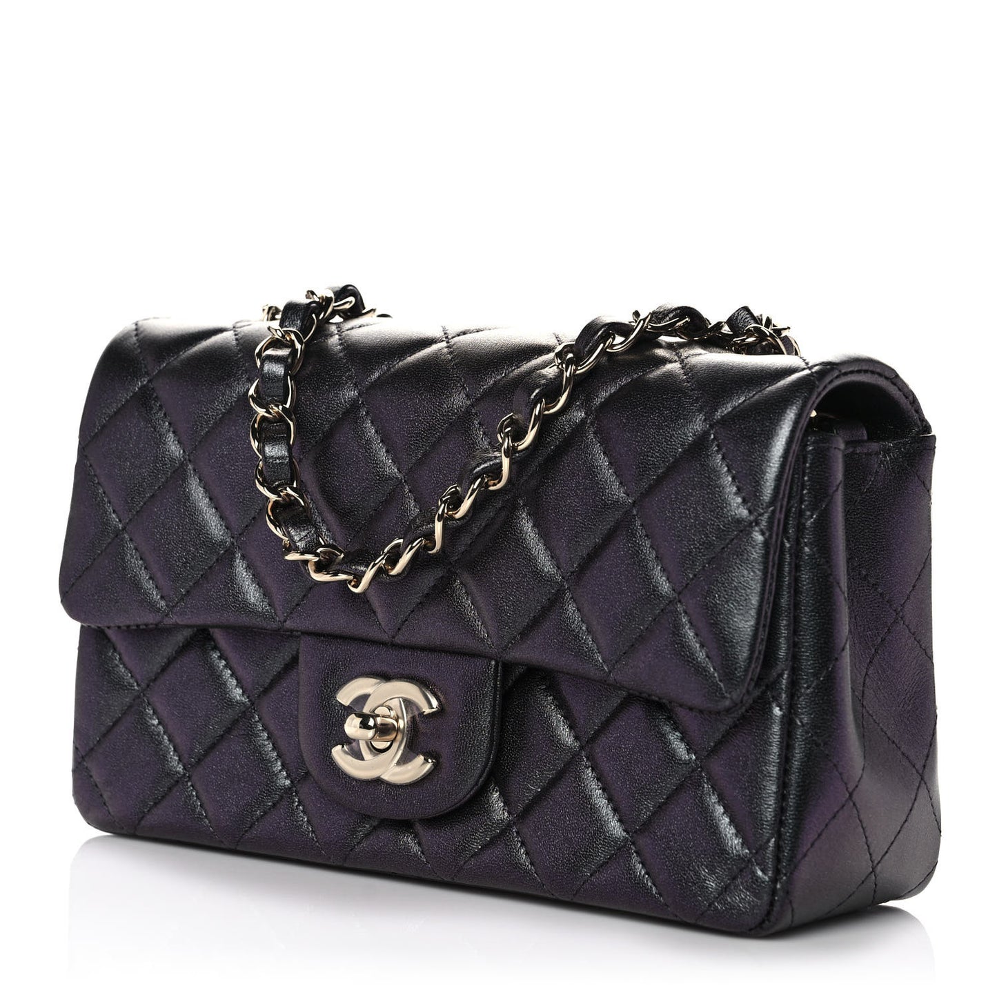 Iridescent Lambskin Quilted Mini Rectangular Flap Black