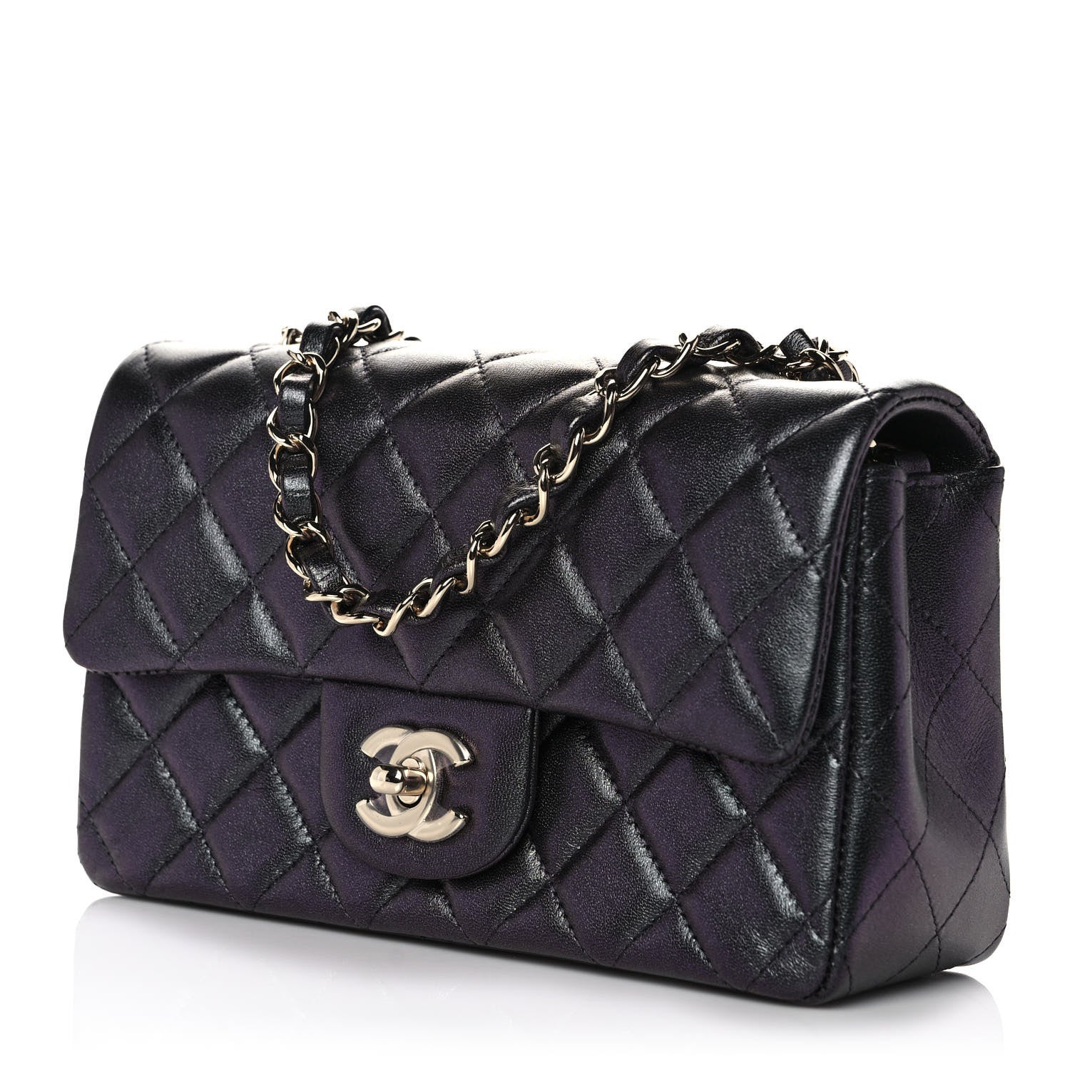 Chanel Iridescent Lambskin Quilted Mini Rectangular Flap Black 6 of 14