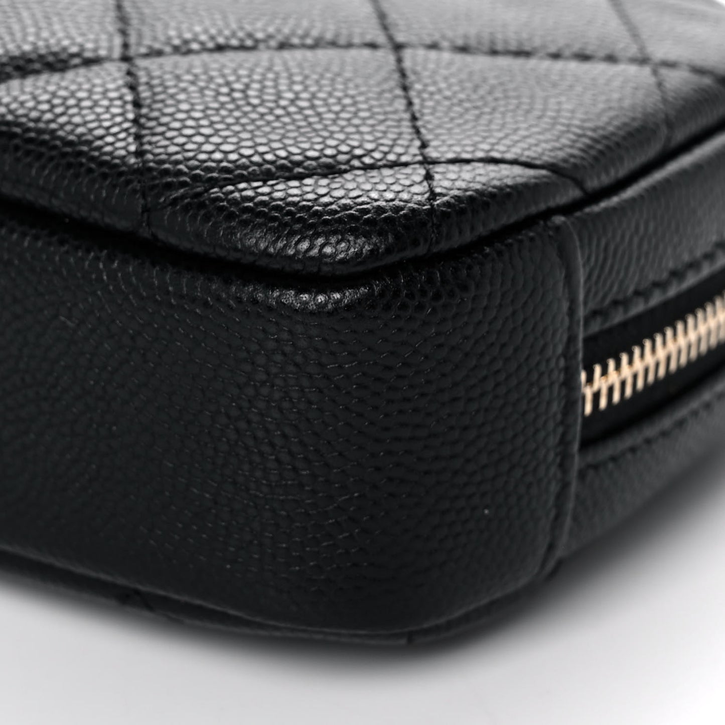 Caviar Quilted Small Curvy Pouch Cosmetic Case Black