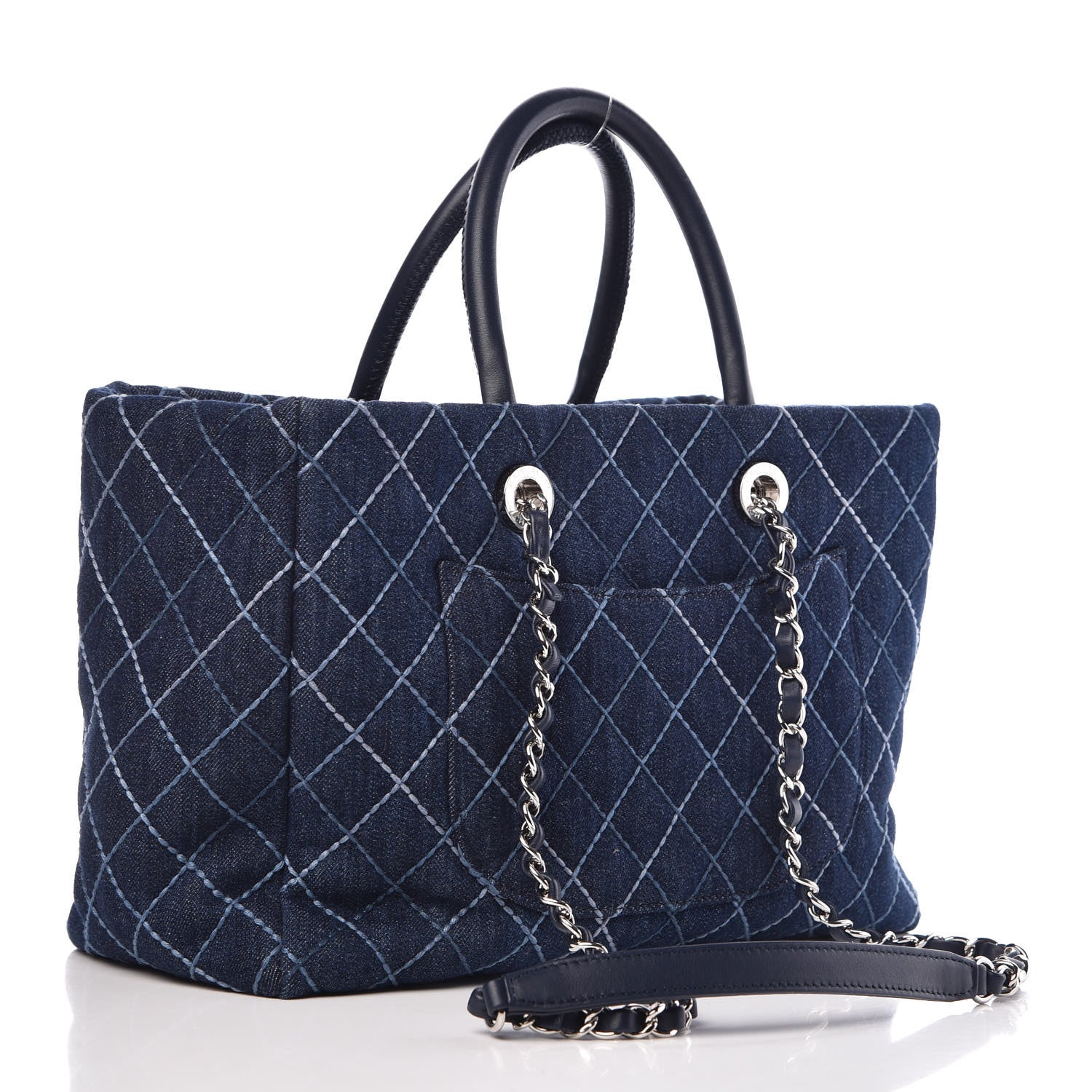 Chanel Denim Quilted Large Shopping Tote Blue 5 of 11
