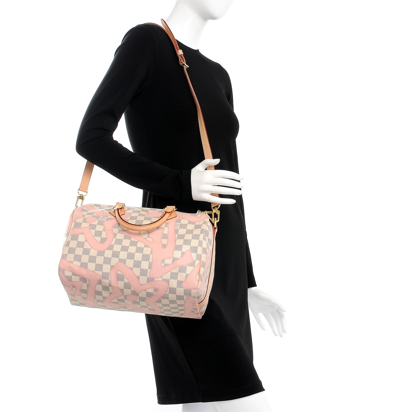 Damier Azur Tahitienne Speedy Bandouliere 30 Rose Ballerine